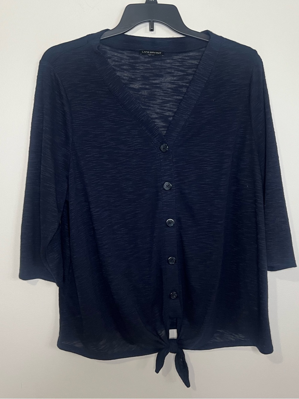 Lane Bryant Navy Button-Front Tie-Hem Women's Top